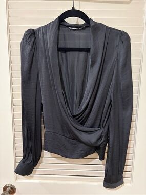 Lush Black Draped V-Neck Long Sleeve Blouse